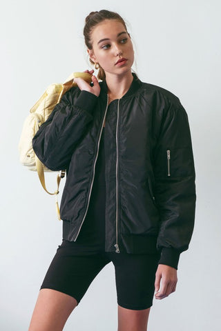 Solid Ruched Bomber Jacket | JQ Clothing Co.