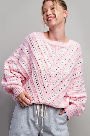 Baby Pink Crochet Knit Sweater | JQ Clothing Co.