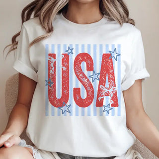 USA Stripe Preppy Graphic Tee
