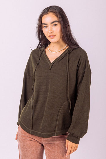 V-Neck Drawstring Hooded Long Sleeve | JQ Clothing Co.