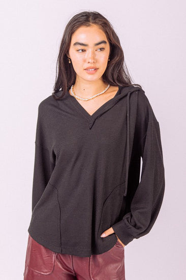 V-Neck Drawstring Hooded Long Sleeve | JQ Clothing Co.