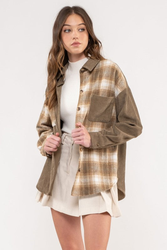 Taupe Plaid Contrast Shacket | JQ Clothing Co.