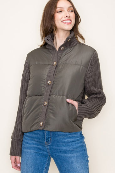 Puffer Ribbed Sleeve Cozy Jacket | JQ Clothing Co.