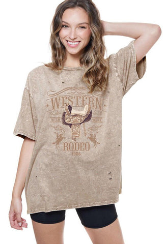 Distressed Boyfriend Western Rodeo Tee | JQ Clothing Co.