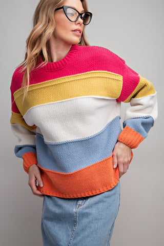 Pink Mustard Color Block Sweater | JQ Clothing Co.