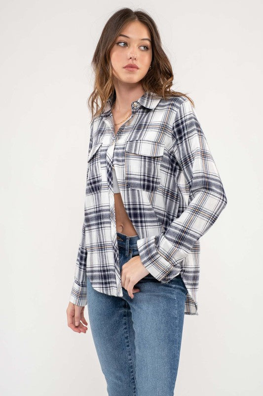 Navy Plaid Button Down Flannel | JQ Clothing Co.