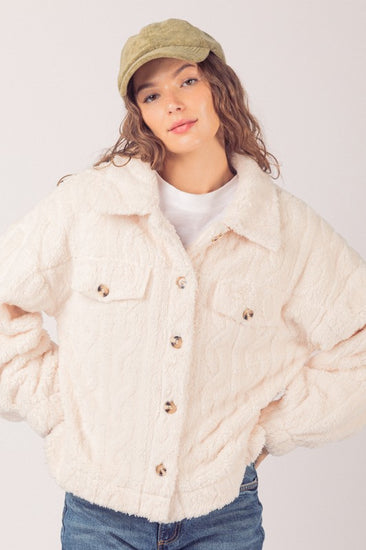 Faux Fur Cream Collared Jacket | JQ Clothing Co.