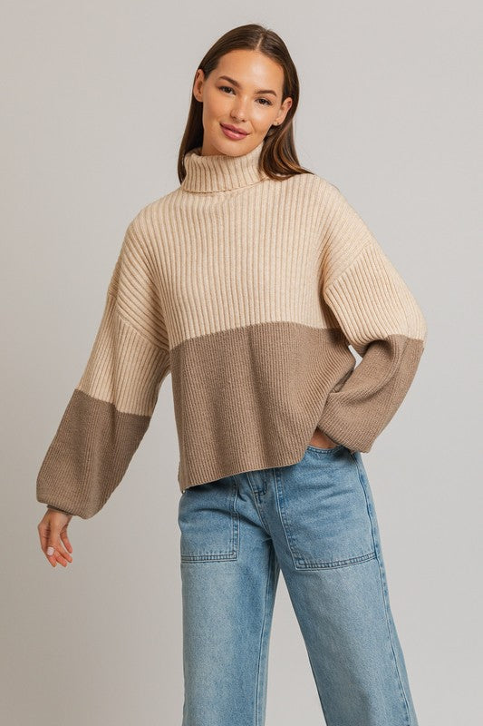 Half and Half Turtleneck Sweater | JQ Clothing Co.
