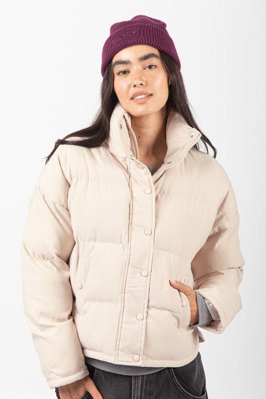 Snapped High Neck Puffer Jacket