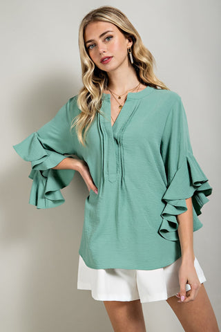 Pleat Detail Bell Sleeve Top | JQ Clothing Co.