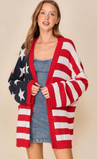 American Flag Print Knit Cardigan | JQ Clothing Co.