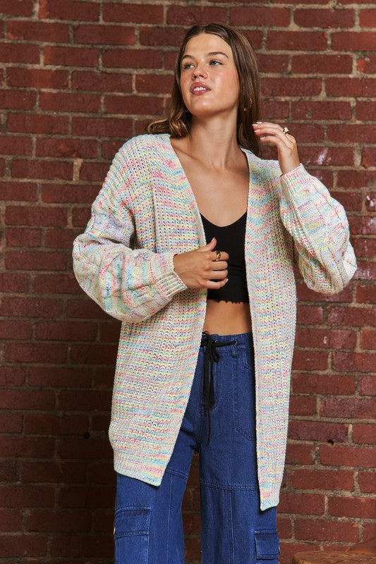 Rainbow Knitted Open Front Cardigan