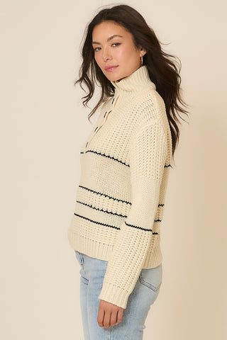 Curvy Contrast Stripe Button-Up Knit Sweater