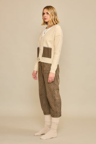 Brown Medallion Print Cropped Pants w/Tape