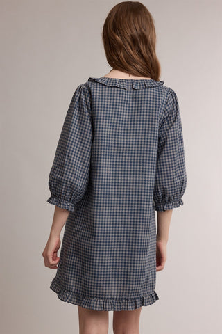 Gingham Tie Neck Ruffle Mini Dress