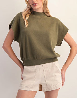 Military Green Mock Neck Knit Top