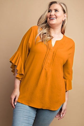 Pleat Detail Curvy Ruffle Sleeve Top | JQ Clothing Co.