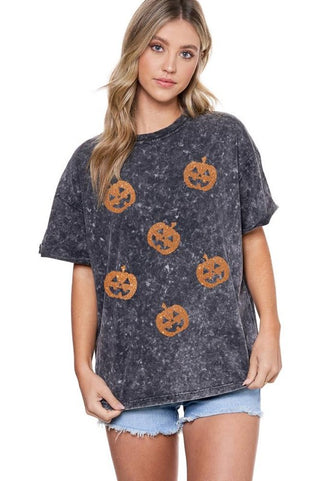 Glitter Pumpkin Mineral Washed Tee | JQ Clothing Co.