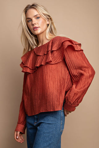 Spice Ruffle Detail LS Blouse | JQ Clothing Co.