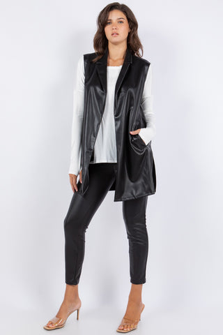 PU Leather Vest With Pockets