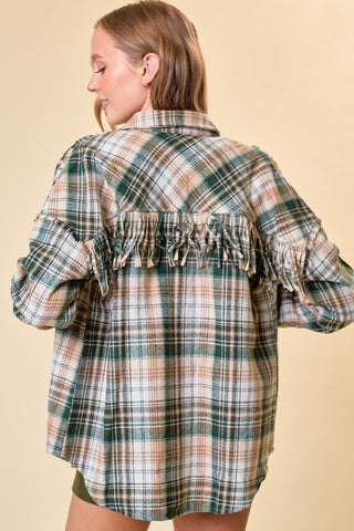 Fringe Back Drop Shoulder Shacket | JQ Clothing Co.