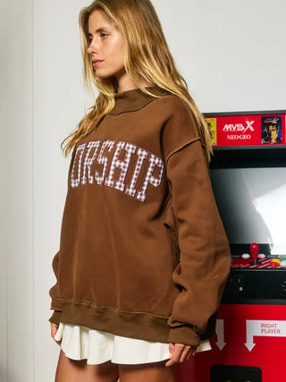 Worship Gingham Mock Neck Sweatshirt