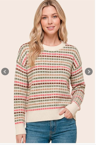 Multi Color Texture Striped Sweater