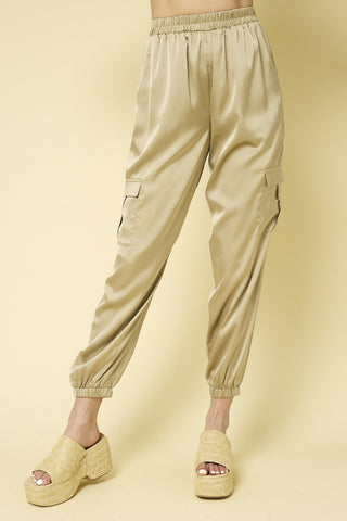 Champagne Satin Cargo Joggers | JQ Clothing Co.