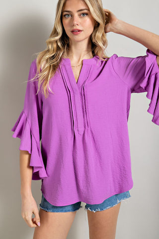 Pleat Detail Bell Sleeve Top