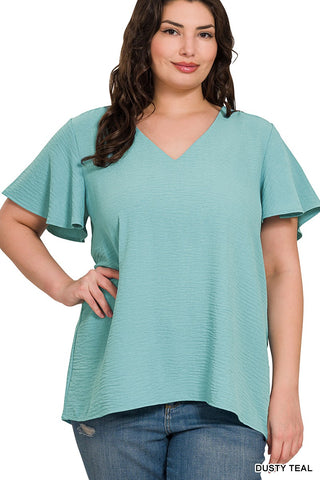 Curvy Woven Flutter Sleeve Top