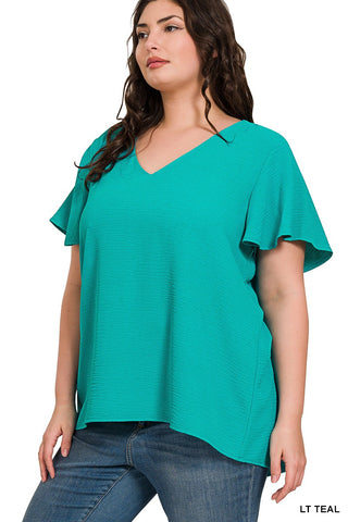 Curvy Woven Flutter Sleeve Top