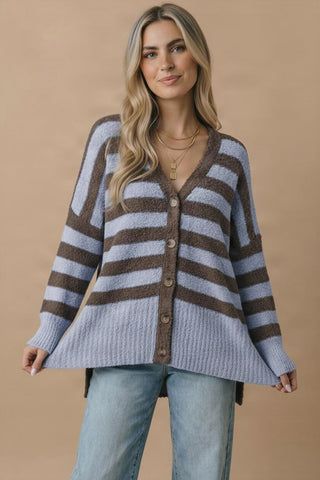 Curvy V-Neck Stripe Popcorn Cardigan