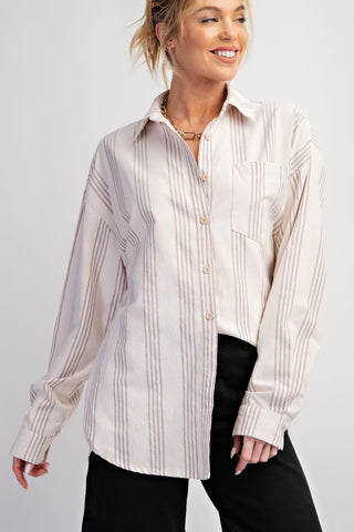 Sleek Taupe Striped Button Down | JQ Clothing Co.