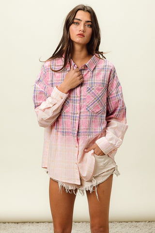 Bleach Washed Pink Plaid Shirt | JQ Clothing Co.