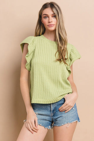 Flutter Sleeve Textured Knit Top