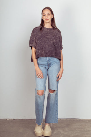 Oversized Washed Crop Comfy Knit Top