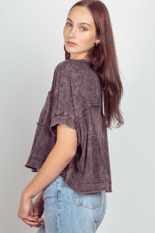 Oversized Washed Crop Comfy Knit Top