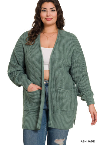 Curvy Low Gauge Waffle Open Cardigan