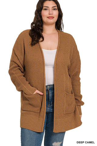 Curvy Low Gauge Waffle Open Cardigan