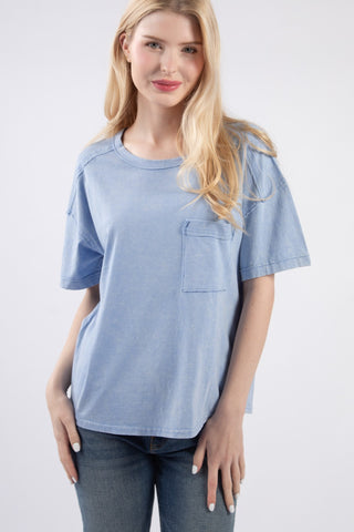 Short Sleeve Washed Knit Pocket Tee