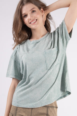 Short Sleeve Washed Knit Pocket Tee