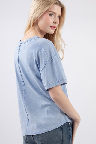 Short Sleeve Washed Knit Pocket Tee