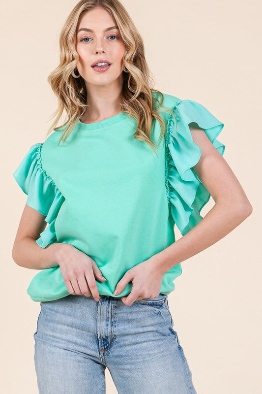 The Sweet Solid Ruffle Top | JQ Clothing Co.