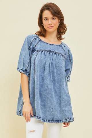 Timeless Tunic Denim Washed Top | JQ Clothing Co.