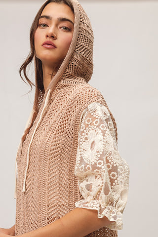 Flower Lace Sleeved Hoodie