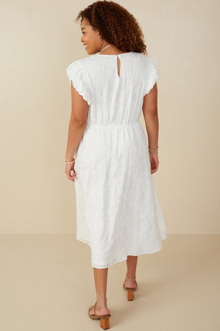 Curvy Flocked Floral Bubble Sleeve Dress
