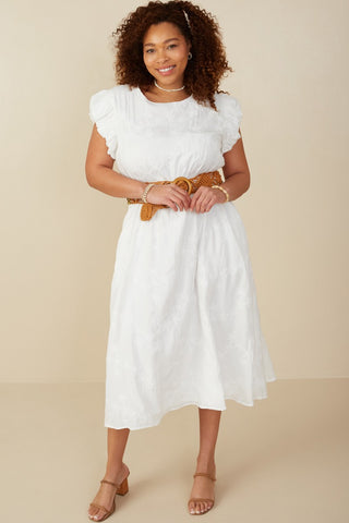 Curvy Flocked Floral Bubble Sleeve Dress