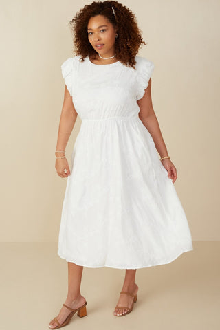 Curvy Flocked Floral Bubble Sleeve Dress