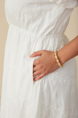 Curvy Flocked Floral Bubble Sleeve Dress