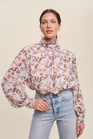 Chiffon Leaf Printed Blouse | JQ Clothing Co.